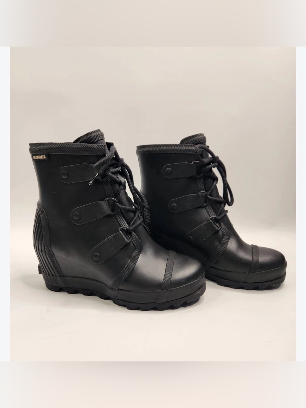 Sorel Black Lace-Up Wedge Waterproof Ankle Boots